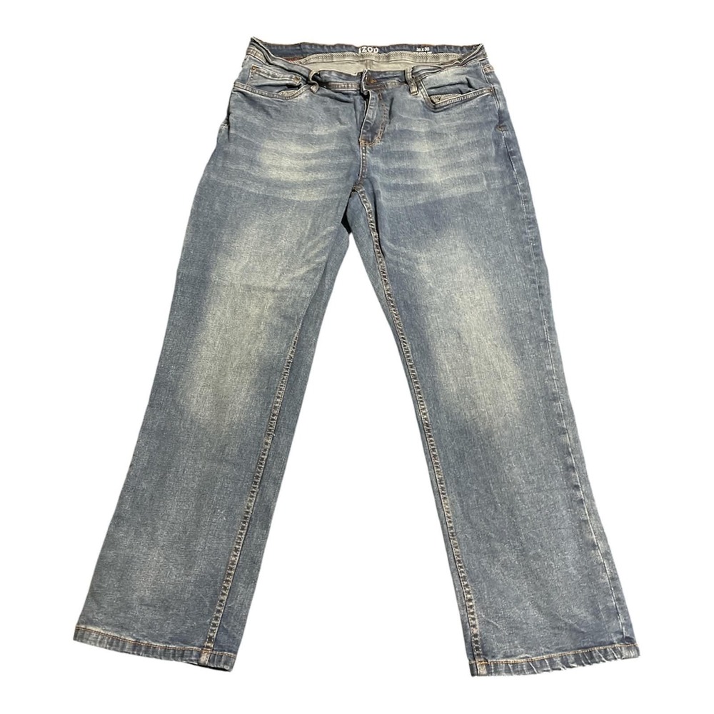 IZOD Jeans Mens 38x30 Blue Relaxed Fit Denim Stretch Medium Wash Straight Leg